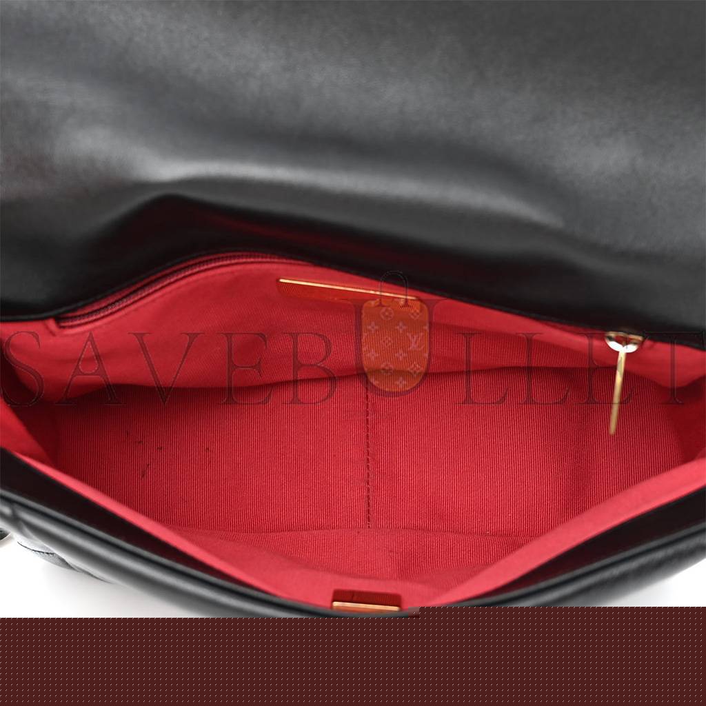 Ch*el master lambskin quilted medium Ch*el 19 flap black as1160 (26*16*9cm)